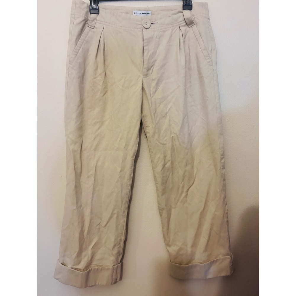 Banana Republic Cropped Pants Women Size 6 Beige Excellent Pleated Corduroy
